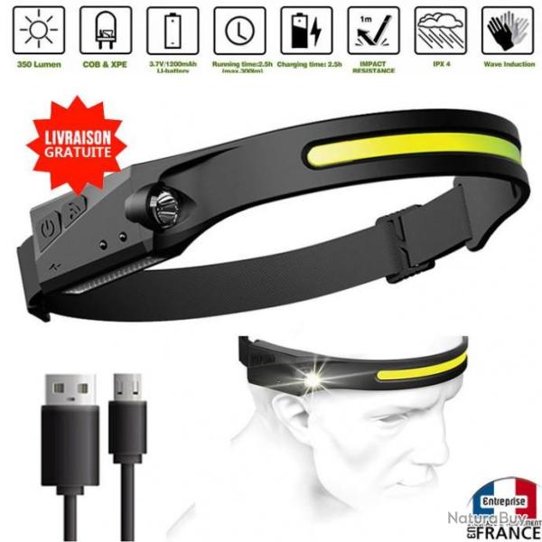 Lampe frontale induction COB LED rechargeable puissante lgere