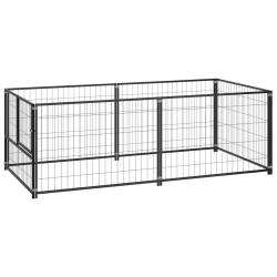 Chenil ext&eacute;rieur cage enclos parc animaux chien noir 200 x 100 x 70 cm acier 02_0000508