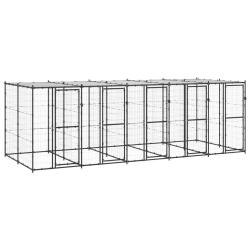 Chenil ext&eacute;rieur cage enclos parc animaux chien ext&eacute;rieur acier avec toit 12,1 m&sup2; 02_0000389