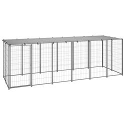 Chenil ext&eacute;rieur cage enclos parc animaux chien argent&eacute; 330 x 110 x 110 cm acier 02_0000270