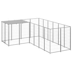 Chenil ext&eacute;rieur cage enclos parc animaux chien argent&eacute; 4,84 m&sup2; acier 02_0000278