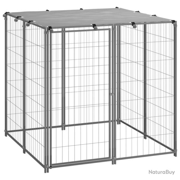 Chenil ext�rieur cage enclos parc animaux chien argent� 110 x 110 x 110 cm acier 02_0000234