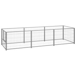Chenil ext&eacute;rieur cage enclos parc animaux chien argent&eacute; 3 m&sup2; acier 02_0000264