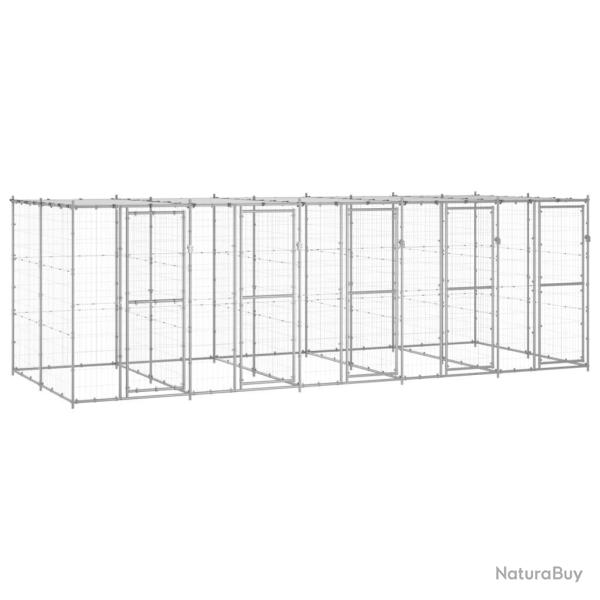 Chenil ext�rieur cage enclos parc animaux chien ext�rieur acier galvanis� avec toit 12,1 m� 02_0000