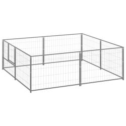 Chenil ext&eacute;rieur cage enclos parc animaux chien argent&eacute; 4 m&sup2; acier 02_0000276