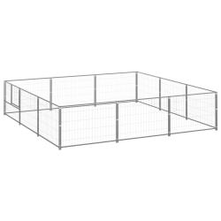 Chenil ext&eacute;rieur cage enclos parc animaux chien argent&eacute; 9 m&sup2; acier 02_0000308