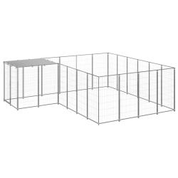 Chenil ext&eacute;rieur cage enclos parc animaux chien argent&eacute; 8,47 m&sup2; acier 02_0000304