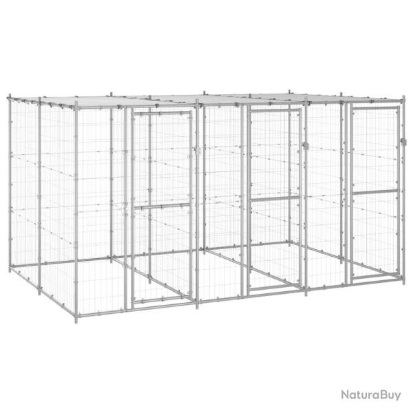 Chenil ext�rieur cage enclos parc animaux chien ext�rieur acier galvanis� avec toit 7,26 m� 02_0000