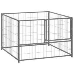 Chenil ext&eacute;rieur cage enclos parc animaux chien argent&eacute; 100 x 100 x 70 cm acier 02_0000233