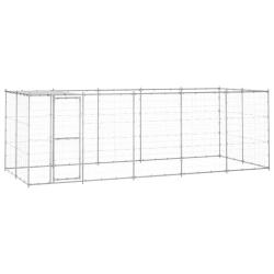 Chenil ext&eacute;rieur cage enclos parc animaux chien ext&eacute;rieur acier galvanis&eacute; avec toit 12,1 m&sup2; 02_0000