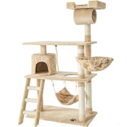 Arbre &agrave; chat griffoir grattoir niche jouet animaux peluch&eacute; beige 141 cm 08_0000513