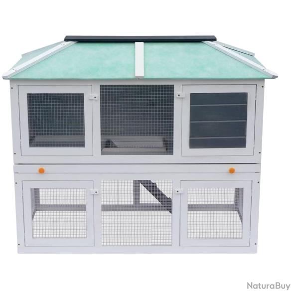 Cage clapier double pour animaux 130 x 68 x 105 cm bois vert blanc 02_0000571