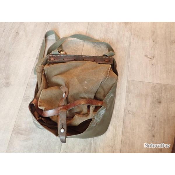 1969 Rare musette, Sac  pain Suisse en cuir et toile