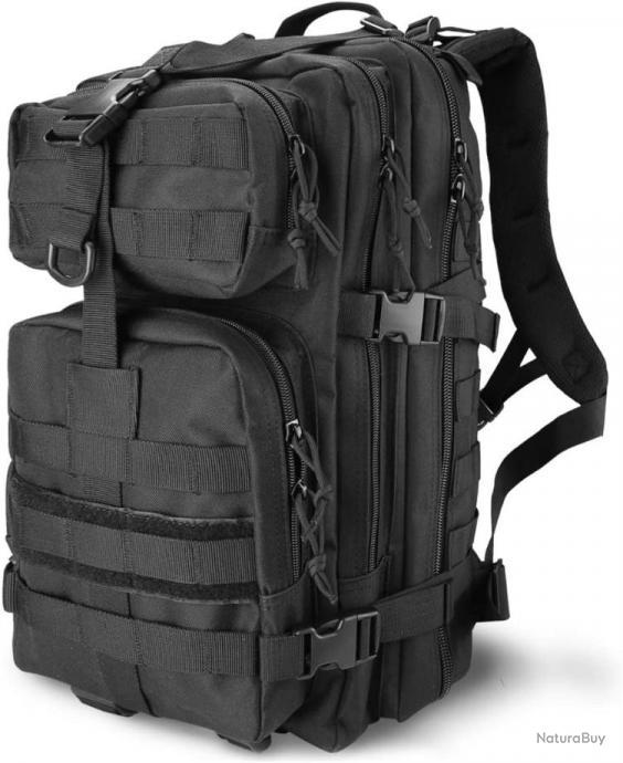 Sac à Dos Tactique 26L - Noir - Imperméable - Compartiment PC