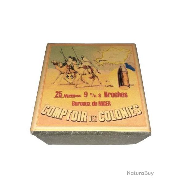 9 mm  Broches: Reproduction boite cartouches (vide) COMPTOIR des COLONIES Bureaux du Niger 9007544