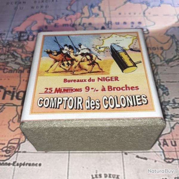 9 mm � Broches (Comptoir des Colonies / Niger): Reproduction boite munitions (vide) CoCo 9007544
