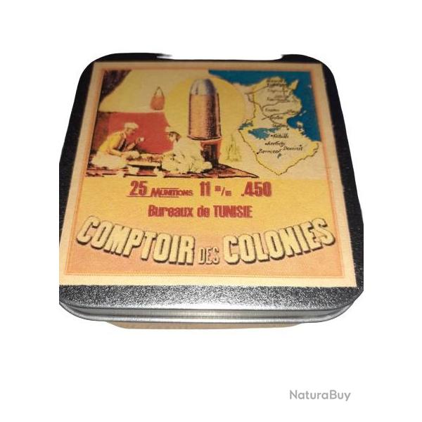 11 mm 450: Reproduction boite cartouches (vide) COMPTOIR des COLONIES Bureaux de Tunisie 9007557