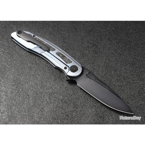 Couteau CMB Made Knives Knight Blue Manche Titane Lame Acier M390 IKBS Wire Lock Clip CMB07B