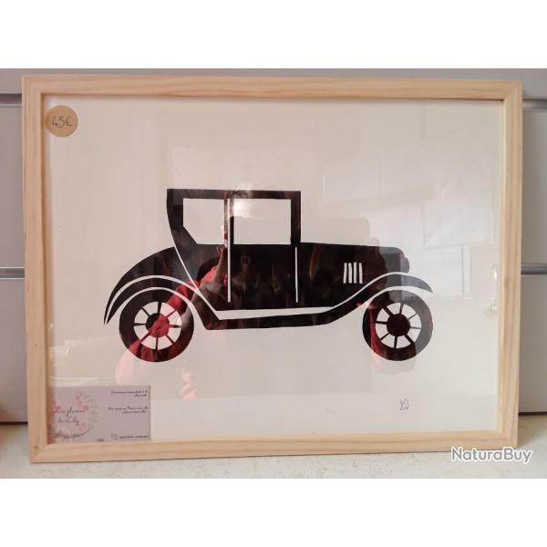 8112 TABLEAU EN PLUME DE FAISANT "LA DILIGENCE EST DEVENUE AUTOMOBILE" DAUX MANON NEUF