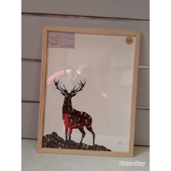 8115 TABLEAUX CERF EN PLUME DE FAISAN DAUX MANON NEUF