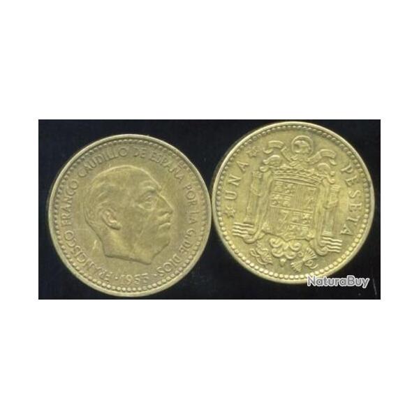 collection pi�ce UNA PESETA 1953 Francisco Franco CAUDILLO ESPAGNE Graveur Manuel Marin JIMENO