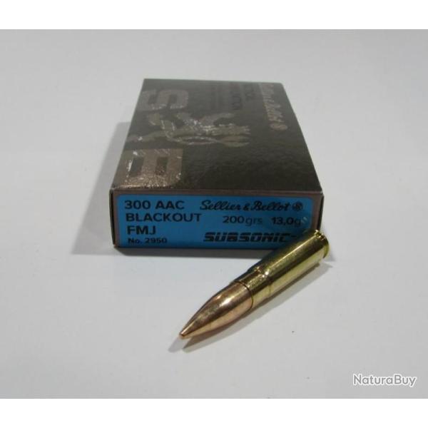 1 boite de 20 cartouches sellier bellot, cal 300 Blackout, subsonic 200 grains FMJ