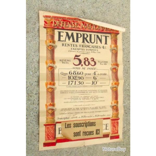 AFFICHE EMPRUNT DE LA DEFENSE NATIONALE 1917.