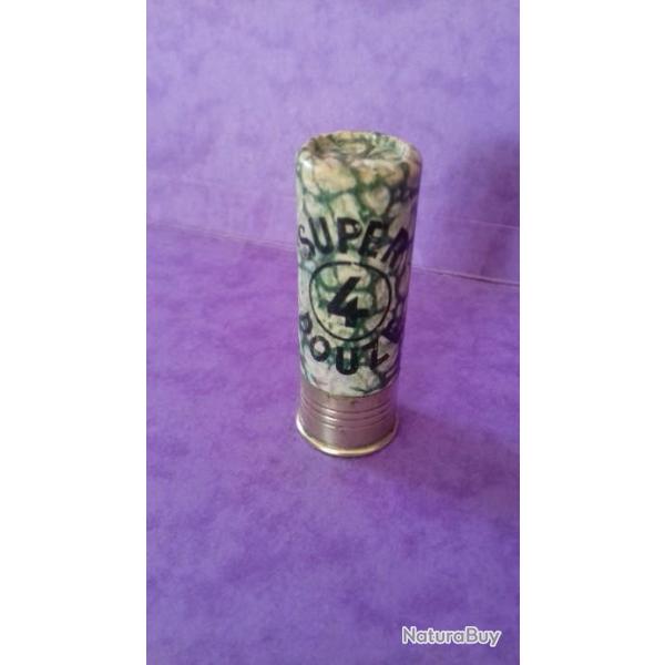CARTOUCHE  MANUFRANCE SUPERDOUZE PLOMB 4 BLANCHE TIGREE VERTE NON RECHARGEE