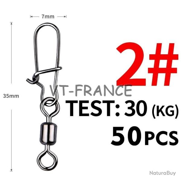 50 Emerillon Agrafe Inox pour la Peche, Modele: 2