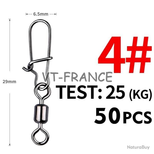 50 Emerillon Agrafe Inox pour la Peche, Modele: 4