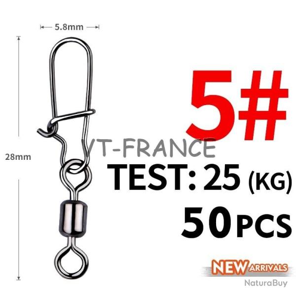 50 Emerillon Agrafe Inox pour la Peche, Modele: 5