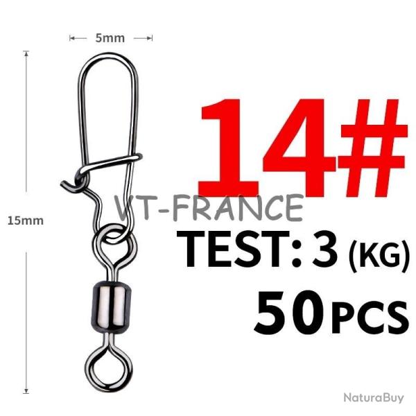 50 Emerillon Agrafe Inox pour la Peche, Modele: 14