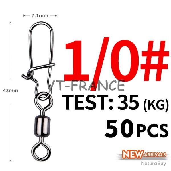 50 Emerillon Agrafe Inox pour la Peche, Modele: 1/0