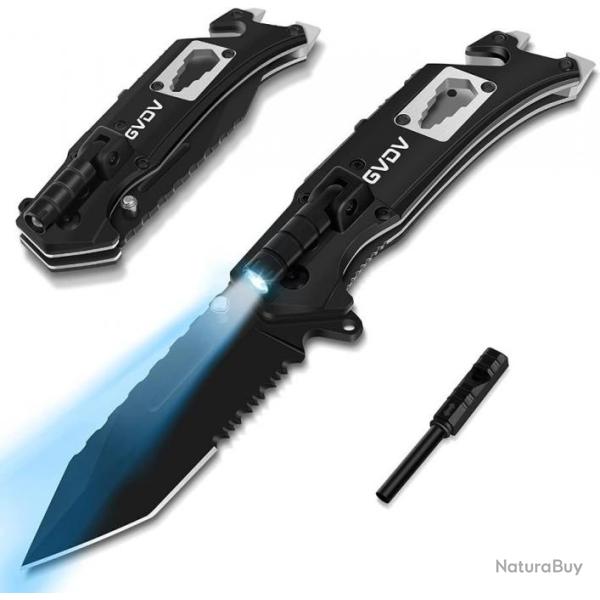 Couteau de Chasse Camping Survie Couteau de Poche Survie 9 en 1 Multifonction Allume Feu