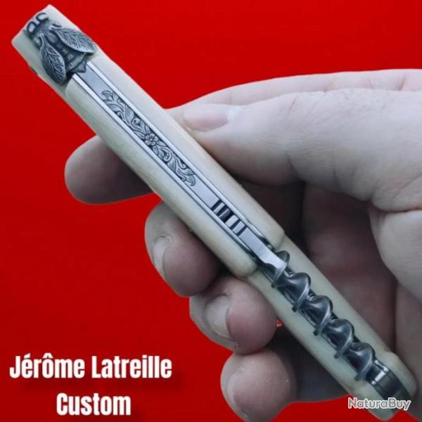 EXCEPTIONNEL COUTEAU CUSTOM LAGUIOLE IVOIRE MAMMOUTH JEROME LATREILLE TIRE BOUCHON 13 CM MANCHE