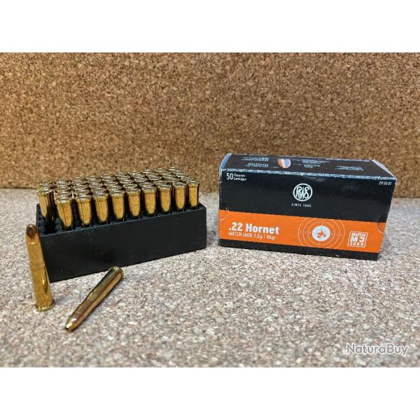 2 Boites 100 Munitions de grande chasse RWS en calibre .22 Hornet , ogive Match