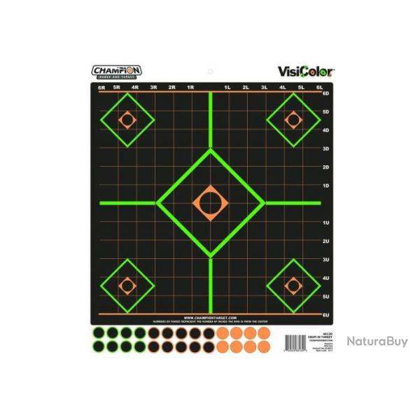 LOT DE 5 CIBLES ADHSIVES VISICOLOR CHAMPION AVEC PASTILLES INTEGRES DIAM 20 CM