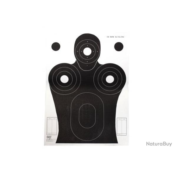 CIBLE TIR RAPID 6 - 12- 25 50X70CM SILHOUETTE NOIRE SUR FOND BLANC (X100)