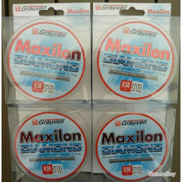 4 X Fluorocarbone Grauvell Maxilon Diamond 300m Nylon peche 0.50 mm 19.8 kg 43 lbs