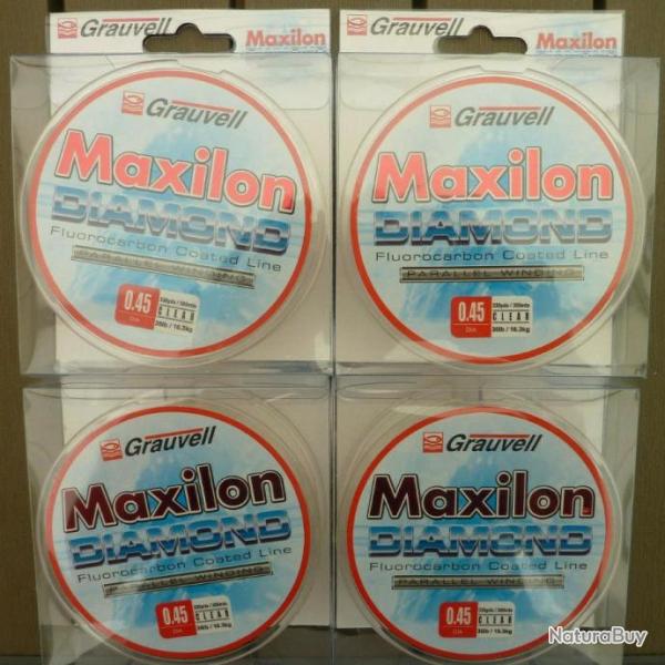 4 X Fluorocarbone Grauvell Maxilon Diamond 300m Nylon peche 0.45 mm 16.3 kg 36 lbs