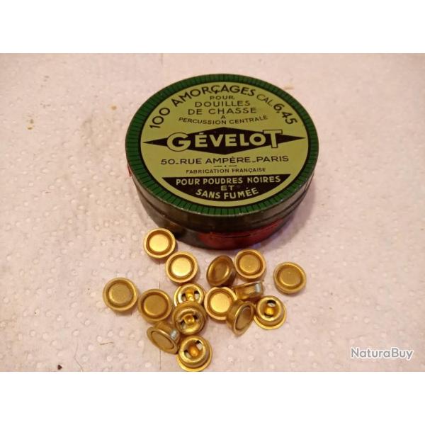 Amorces Gevelot calibre 6.45 pour douilles de chasse poudre noire de100 unit�s.