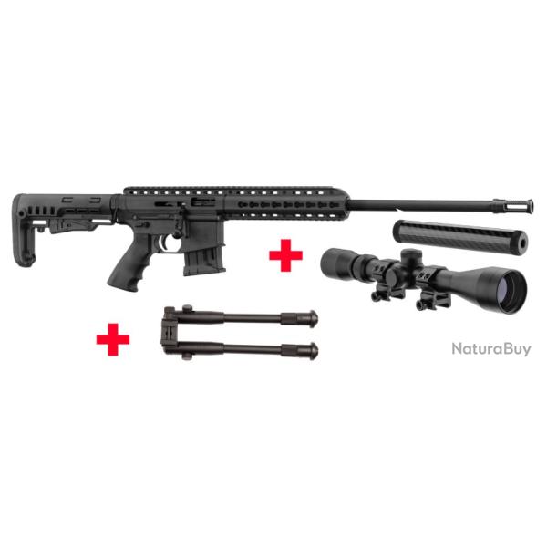 PACK Carabine PALLAS BA-15 NOIR - 22LR + Lunette+ silencieux + Bipied