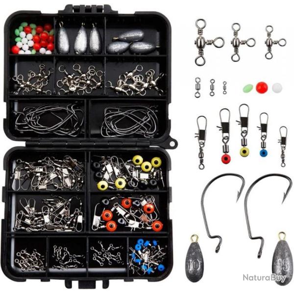Bo�te de P�che avec Hame�ons Perles �merillons Bouchons Connecteur Poids 160 Pi�ces