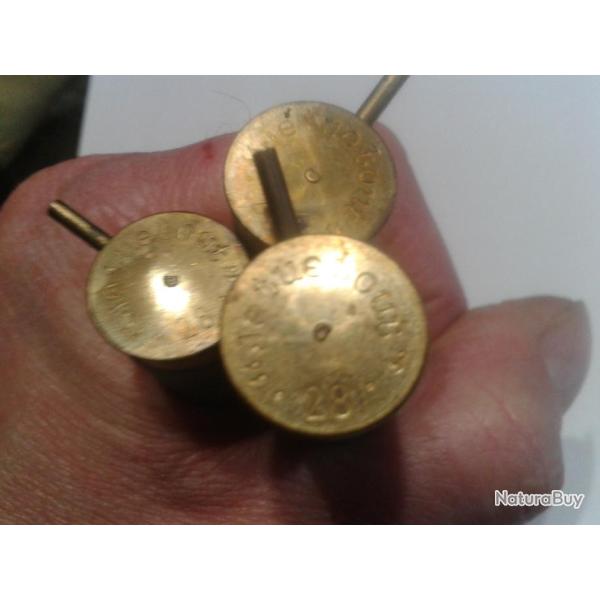 3 Rares douilles calibre 28  broche  "Je Tue tout"