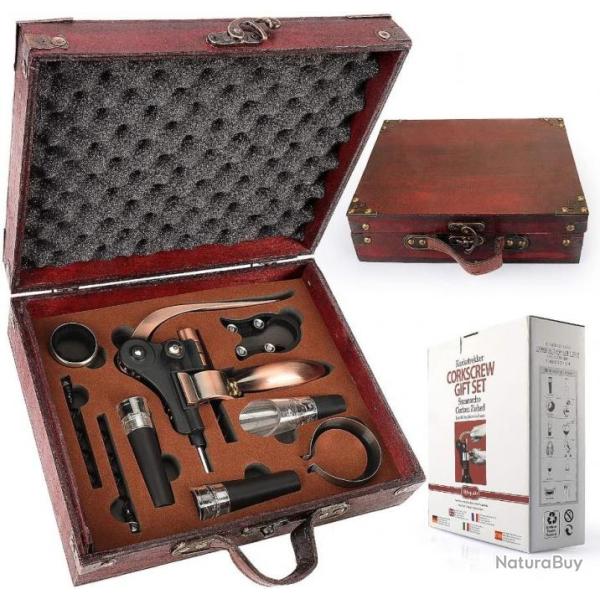 Tir Bouchon Coffret en Bois Ouvre Bouteille de Vin A�rateur Thermom�tre de Bouteille ENCHERE
