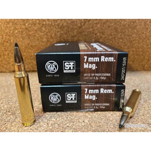 2 BOITES DE MUNITIONS CHASSE RWS CAL: 7mm REM MAG SPEED  TIP PRO  9.7GR