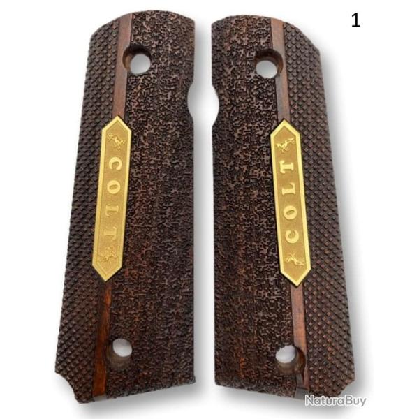 PLAQUETTE EN BOIS DE NOYER ET PLEXI-GLASS POUR COLT 1911 grav� au laser