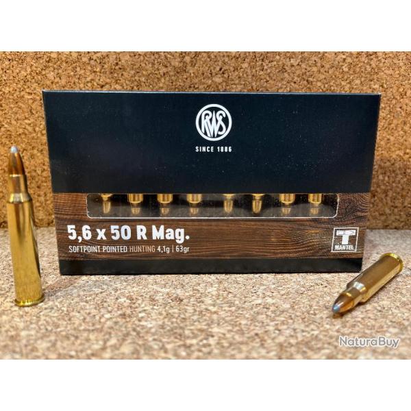 1 Boite de Munitions de grande chasse RWS en calibre  5.6X50 R Mag TMS