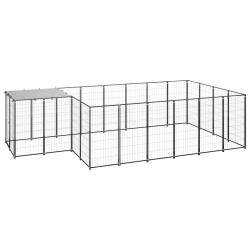Chenil ext&eacute;rieur cage enclos parc animaux chien 8,47 m&sup2; 110 cm acier noir 02_0000558
