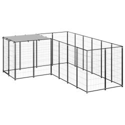 Chenil ext&eacute;rieur cage enclos parc animaux chien 4,84 m&sup2;110 cm acier noir 02_0000533
